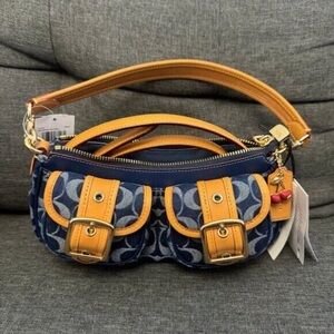 COACH Ashton Baguette Bag In Signature Canvas Denim/Brown CY700